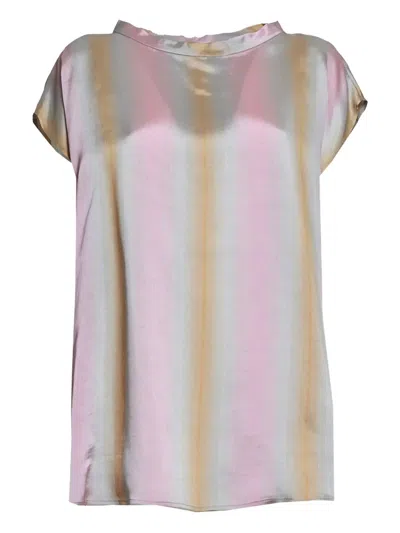 Aspesi Stripe-print Short-sleeves Top In Gray