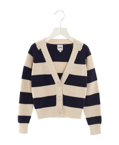Aspesi Stripe-print V-neck Cardigan In Nude