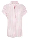 Aspesi Striped Poplin Top With Polo Collar And Side Slits In Pink