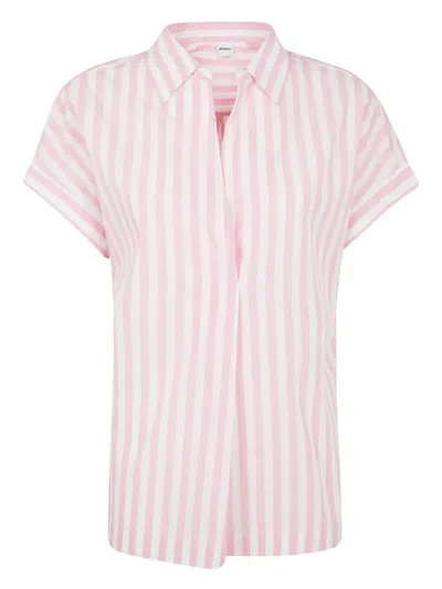 Aspesi Striped Poplin Top With Polo Collar And Side Slits In Multi