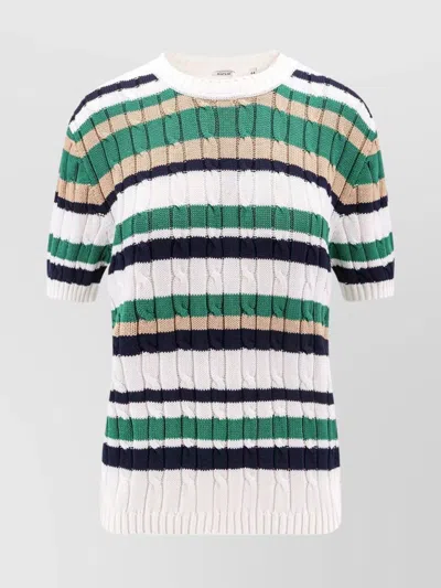 Aspesi Striped Cotton Cable Knit Sweater In Multi