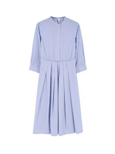 Aspesi Striped Cotton Poplin Dress In Blue