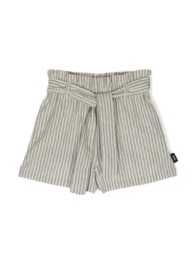 Aspesi Kids' Striped High-waist Shorts In 绿色