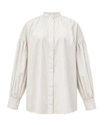 Aspesi Striped Long-sleeved Shirt In White