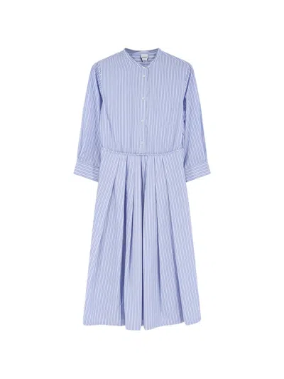 Aspesi Striped Cotton Poplin Dress In Blue