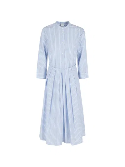 Aspesi Striped Poplin Midi Dress In Blue