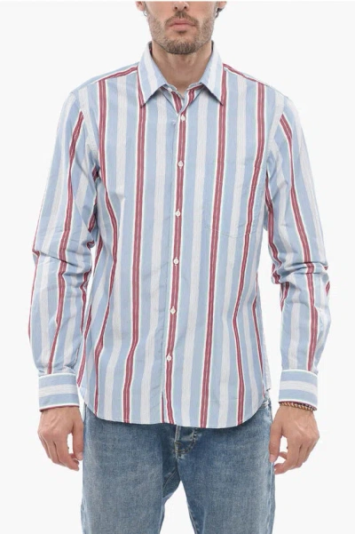 Aspesi Striped Print Long Sleeved Shirt In Blue