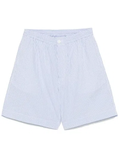 Aspesi Striped Seersucker Bermuda Shorts In Sky-blue