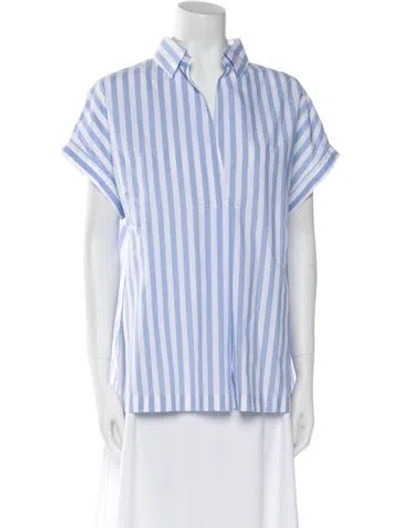 Pre-owned Aspesi Striped Short Sleeve Button-up Top W/ Tags In Blue
