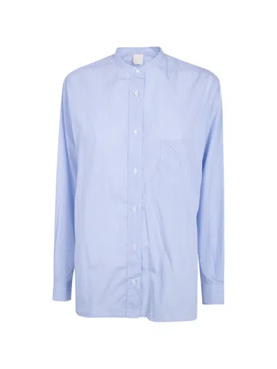 Aspesi Striped-pattern Band-collar Shirt In Blue