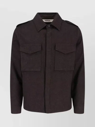 Aspesi Structured Jacket With Epaulettes And Flap Pockets In Brown