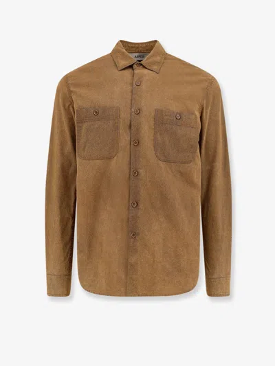 Aspesi Suede Overshirt Buttoned Pockets Long Sleeves In Brown