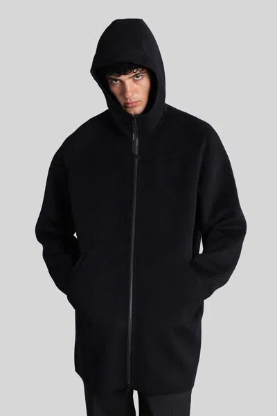Aspesi Hooded Long-sleev Coat In Black