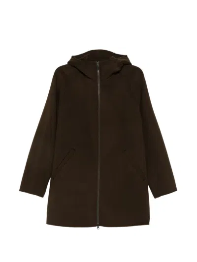 Aspesi Super Doppel Hooded Zip-up Coat In Brown
