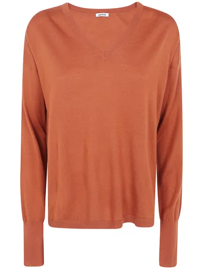 Aspesi Ribbed V-neck Knit Top In Orange