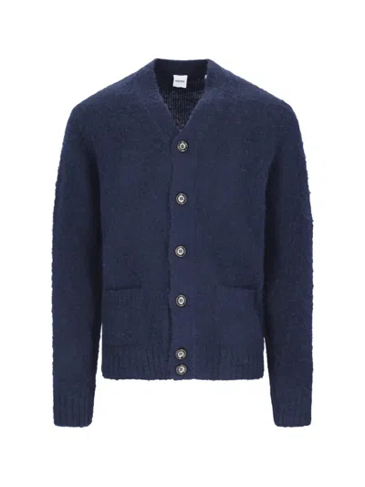 Aspesi Deep V-neck Wool Cardigan With Button-down Front In Black