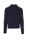 Aspesi Knitted Wool Polo Jumper In Blue