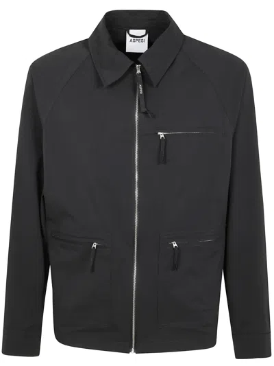 Aspesi Water-repellent Poly Twill Jacket In Schwarz