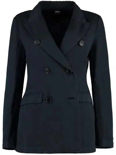 Aspesi Tailored Cotton-linen Blazer In Navy