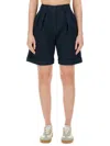 Aspesi Tailored High-waisted Cotton-linen Shorts With Pleated Front In Neutrals