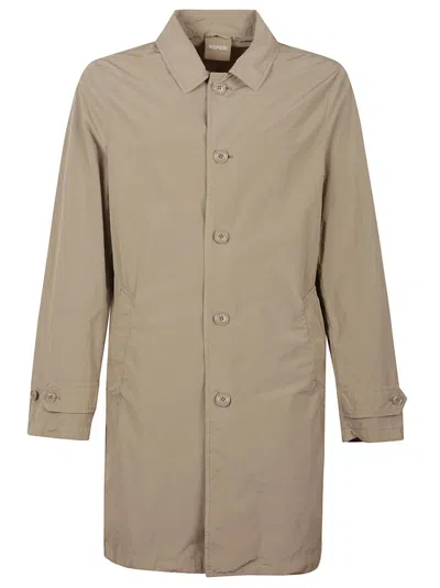 Aspesi Tailored Minimalist Polyester Coat With Classic Collar In Brown