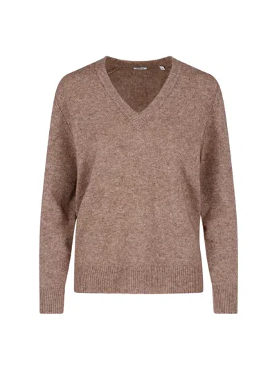 Aspesi Taupe Wool V-neck Sweater In Brown