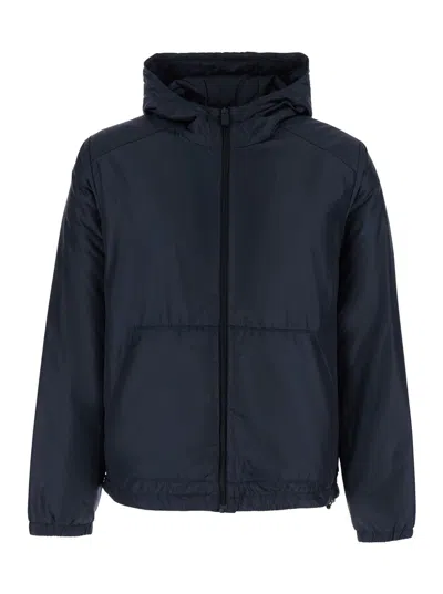 Aspesi Tech Fabric Front Zip Jacket With High Collar And Side Pockets For Men In Blue