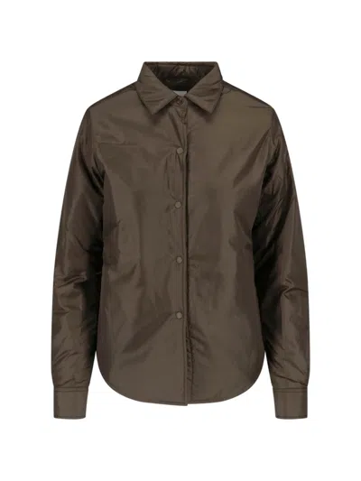 Aspesi Technical Fabric Long-sleeved Shirt With Classic Collar In Brown