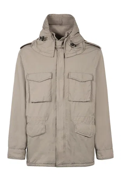 Aspesi Drawstring Hooded Jacket Epaulettes In Gray