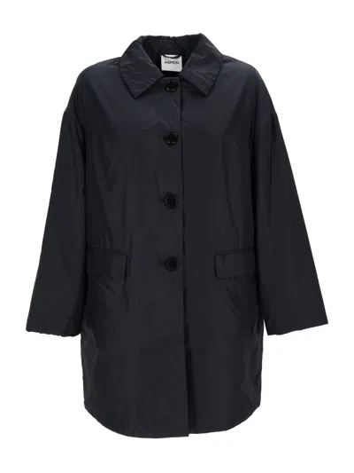 Aspesi Teena Black Classic Collar Coat In Blue