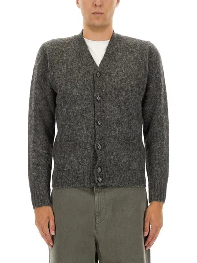 ASPESI TEXTURED GREY WOOL CARDIGAN