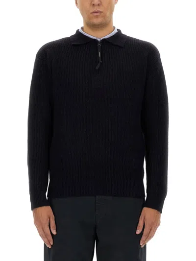 ASPESI TEXTURED RIBBED BLACK WOOL JERSEY