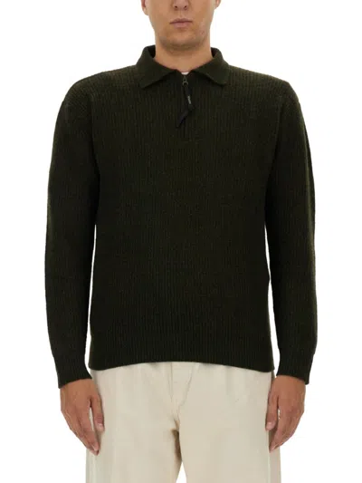 Aspesi Textured Ribbed Wool Jersey In Green