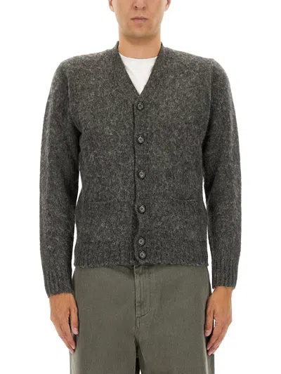 Aspesi Textured Wool Cardigan With V-neckline And Button Closure In Gray