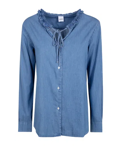 Aspesi Tie-neck Long-sleeved Shirt In Blue