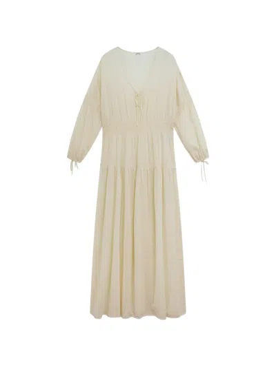Aspesi Tiered Shirred Midi Dress In Neutral
