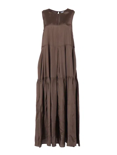 Aspesi Tiered Sleeveless Gathered Midi Dress In Brown