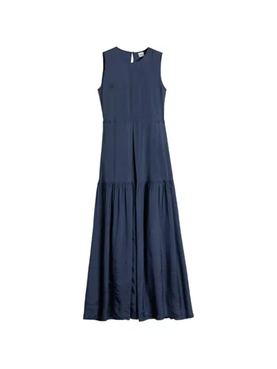 Aspesi Long Dress In Viscose Twill Washed Finish In Blue