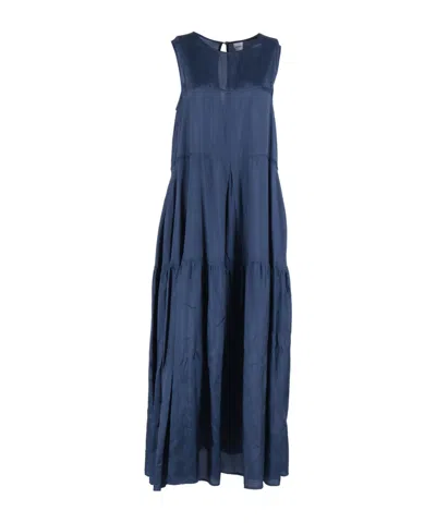 Aspesi Tiered Sleeveless Midi Dress In Blue