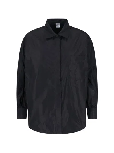 ASPESI TIMELESS BLACK SHIRT WITH POINTED COLLAR AND CURVED HEMLINE
