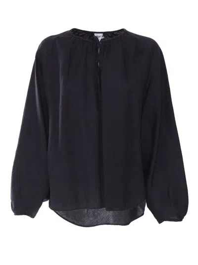 Aspesi Balloon-sleeve Tie-neck Top In Blue
