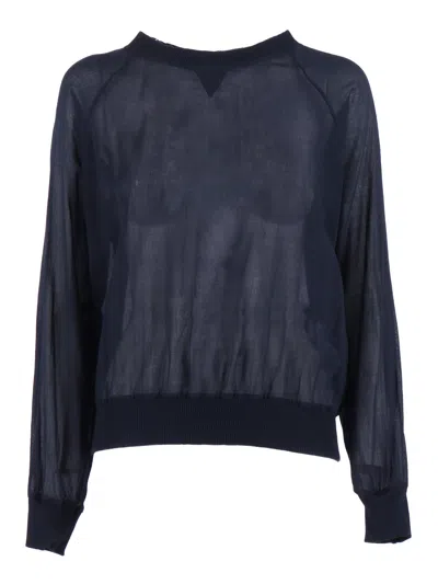 Aspesi Cropped Sheer Raglan Long Top In Black