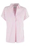 Aspesi Striped Poplin Top With Polo Collar And Side Slits In Riga Rosa