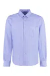 Aspesi Linen Shirt With Long Sleeves And Mandarin Collar In Blue