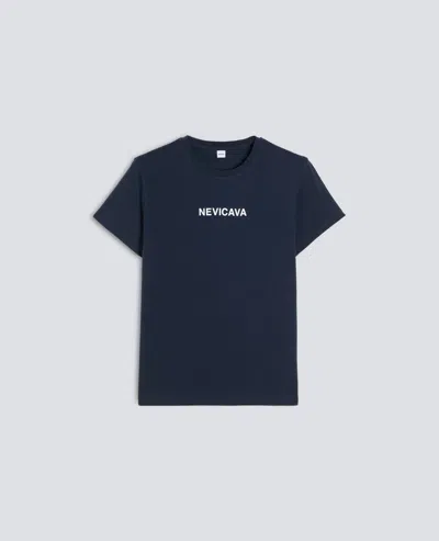 Aspesi T-shirt In Jersey Di Cotone Con Stampa -nevicava- - Navy In Multi