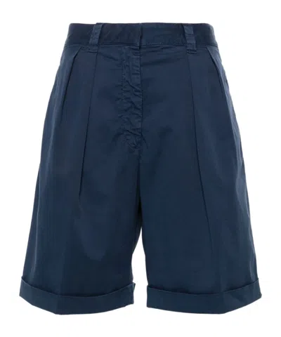 Aspesi Turn-up Cotton Shorts In Blue