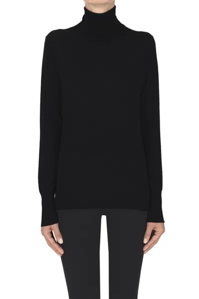 Aspesi Roll-neck Virgin Wool Jumper In Black