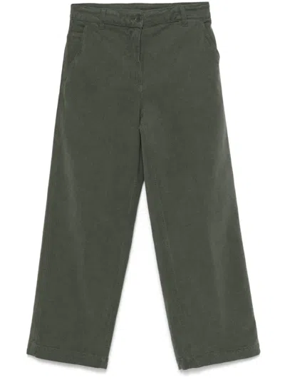 Aspesi Twill Cropped Trousers In Green