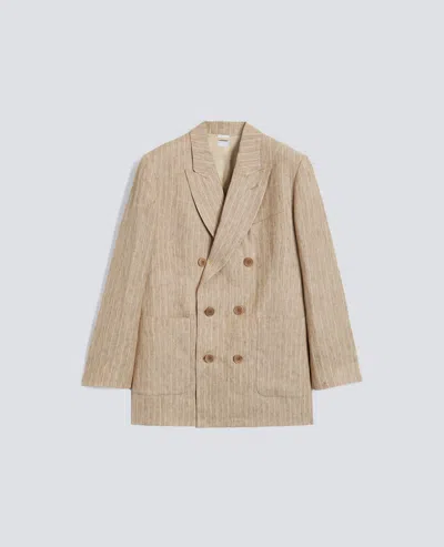 Aspesi Unisex Jacket In Yarn-dyed Linen With Delaveffect In Brown