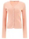 Aspesi V-neck Cotton Cardigan Ribbed Texture In Pink